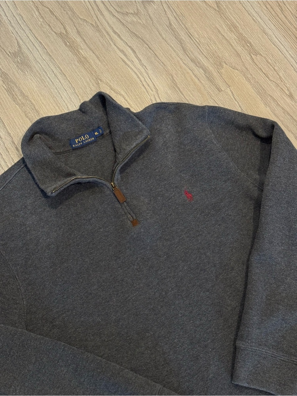 Polo by Ralph Lauren Dark Charcoal Gray Quarter-Zip Sweater with Red Pony XL